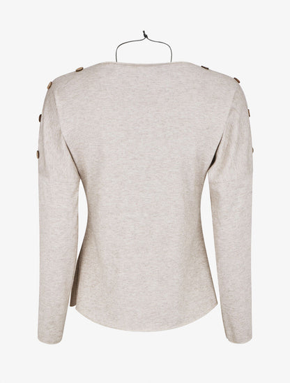 Pull droit uni à boutons - Beige - 2