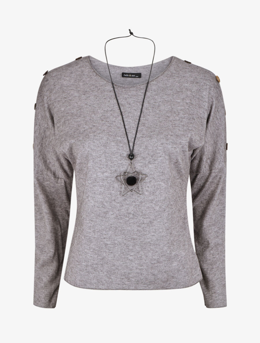 Pull droit uni à boutons - Gris - 1