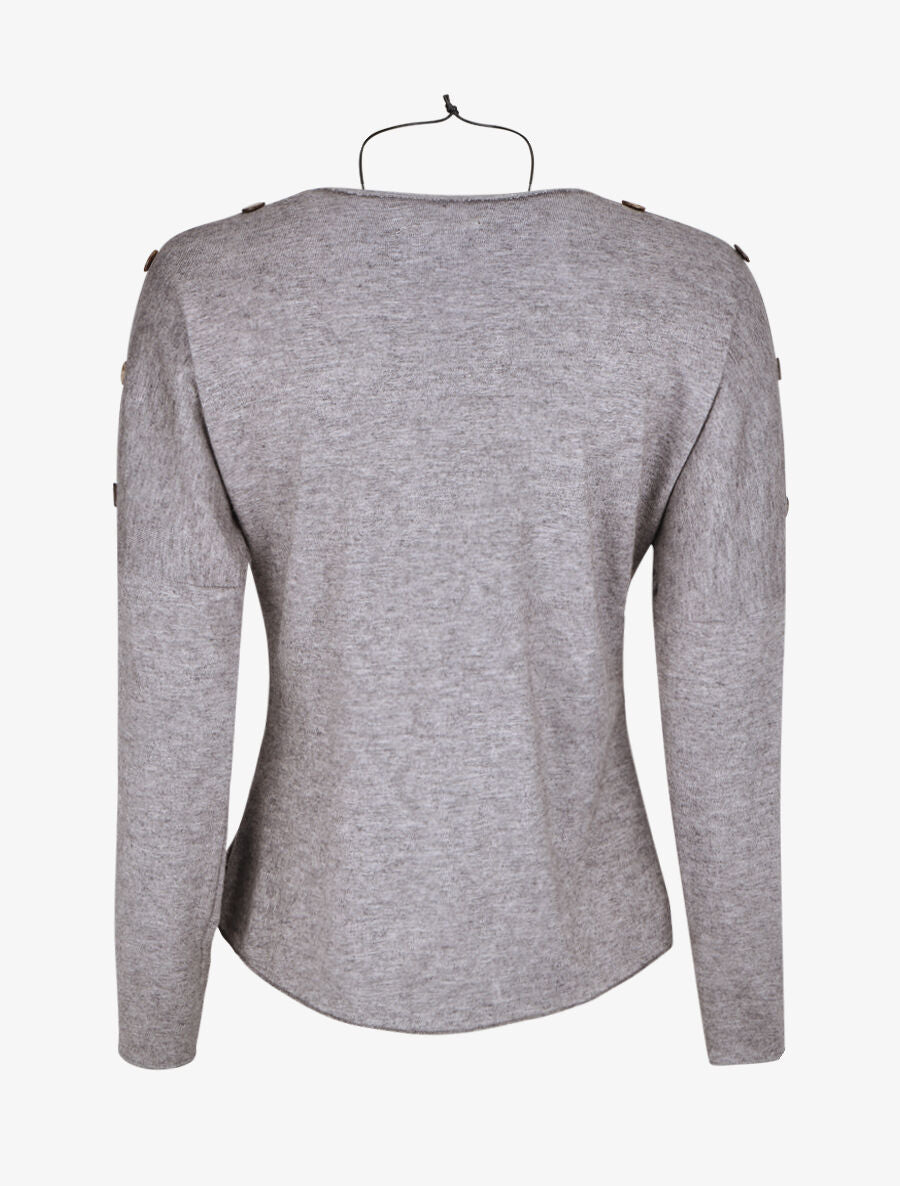 Pull droit uni à boutons - Gris - 2