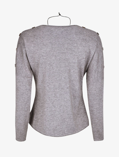 Pull droit uni à boutons - Gris - 2