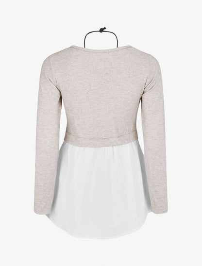Pull droit à chemise effet superposé - Beige - 2