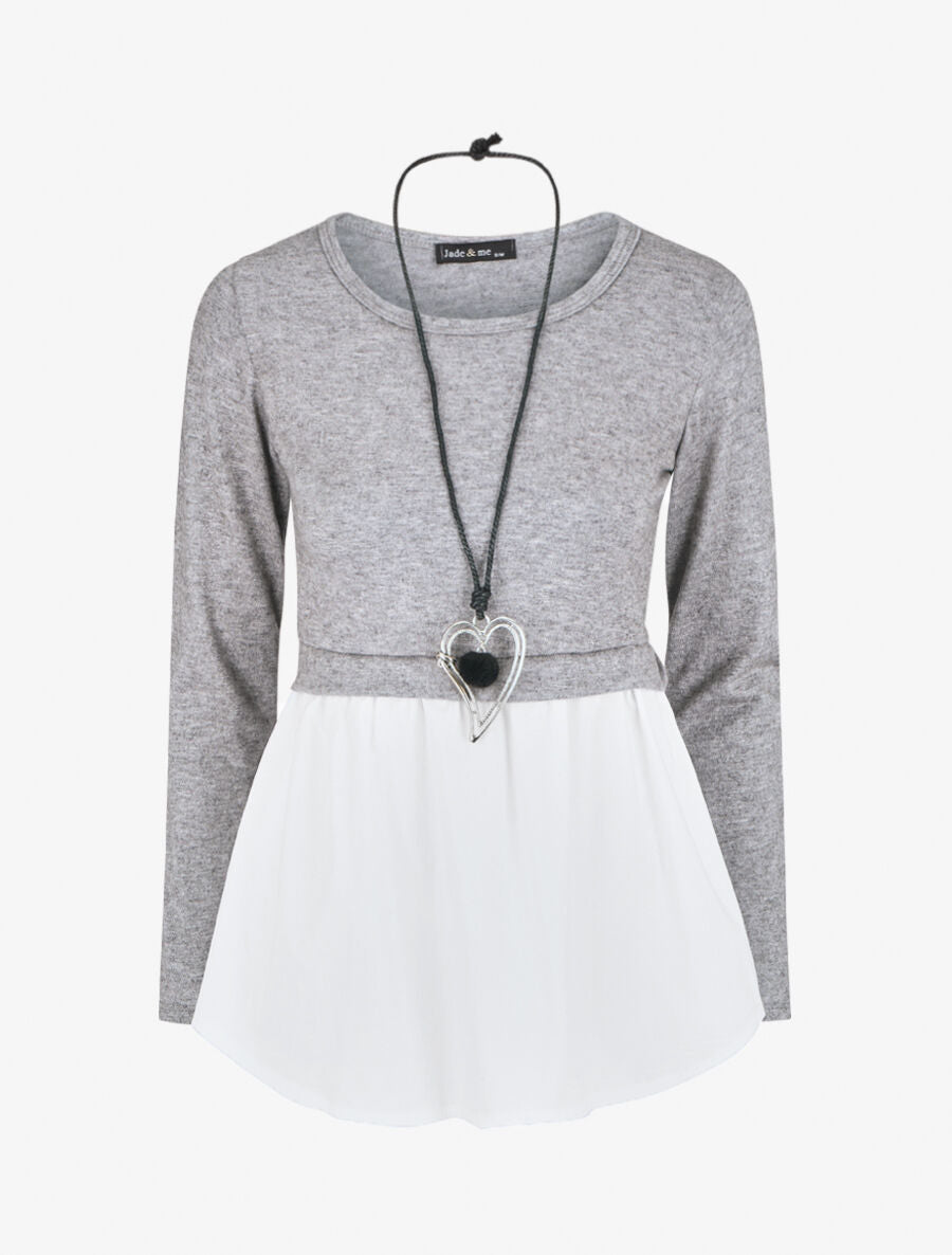 Pull droit à chemise effet superposé - Gris - 1