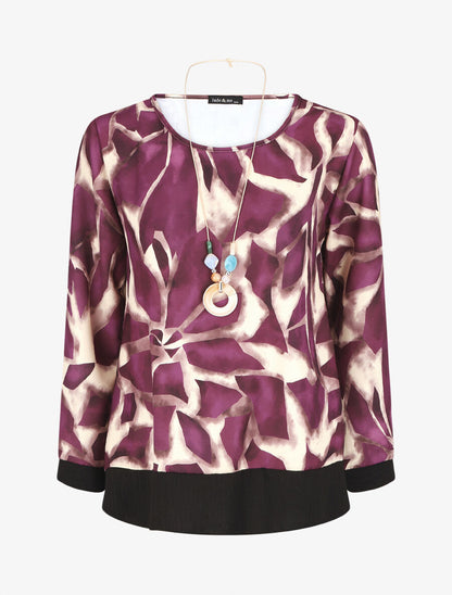 Blouse ample à imprimé graphique - Prune - 4