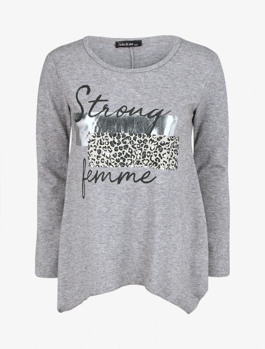 Pull fin à flocage - Gris - 1
