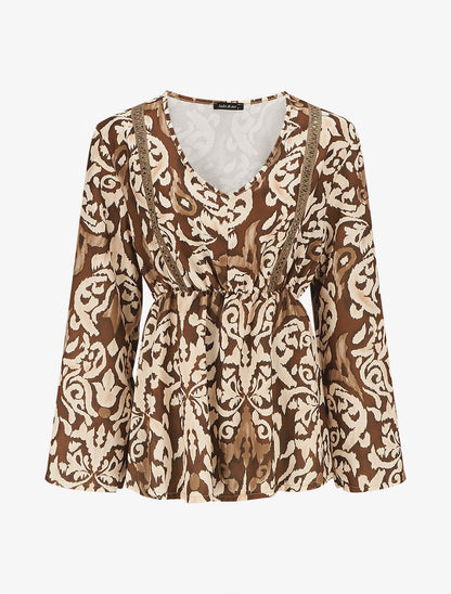 Top empire manches longues imprimé graphique - Marron - 1