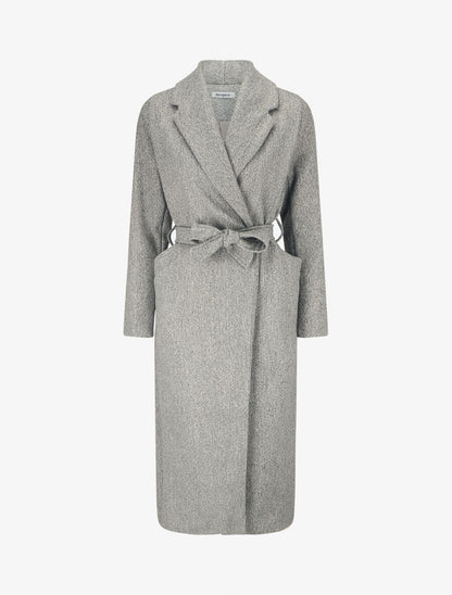 Manteau long uni ceinturé - Gris - 1