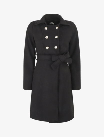 Manteau long uni coupe droite - Noir - 1