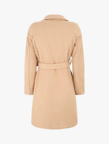 Manteau long uni coupe droite - Camel - 2