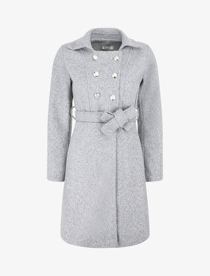 Manteau long uni coupe droite - Gris - 4