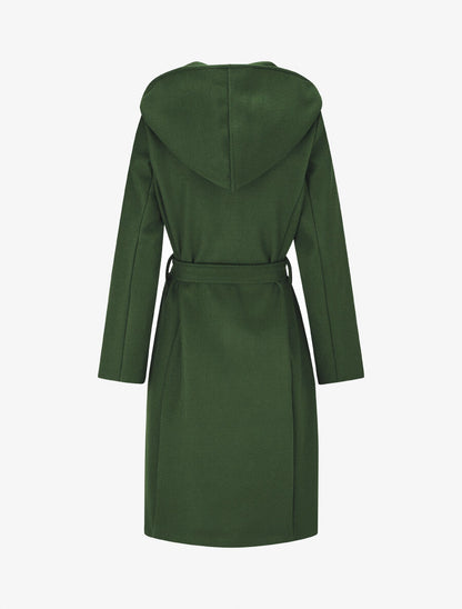 Manteau long ceinturé à capuche - Vert sapin - 2