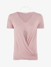 T-shirt à bords croisés - Vieux rose - 5
