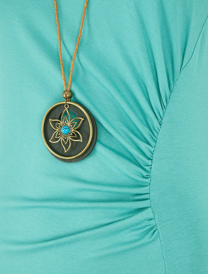 Robe longue unie effet drapé - Turquoise - 3