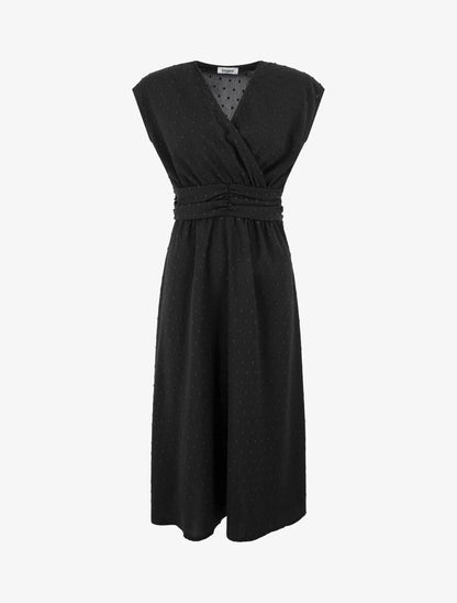 Robe longue élastiquée et texturée - Noir - 1