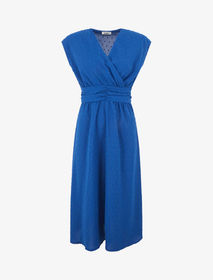 Robe longue élastiquée et texturée - Bleu roi - 1