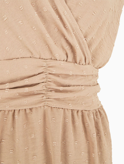 Robe longue élastiquée et texturée - Beige - 3