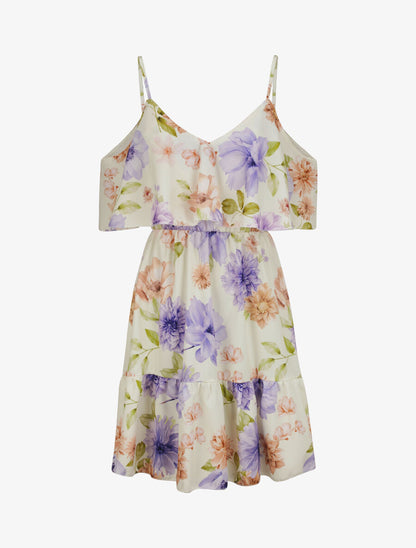 Robe à buste à basque imprimé à grandes fleurs sauvages - Écru - 3