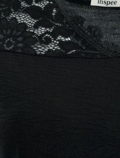 Top fluide à mancherons dentelle - Noir - 3