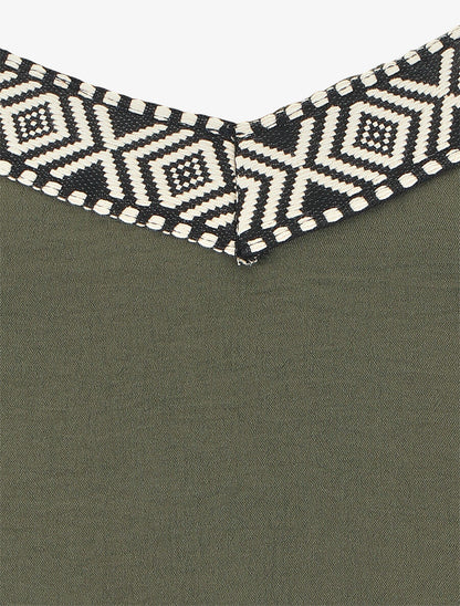 Débardeur droit col V motif ethnique - Kaki - 3
