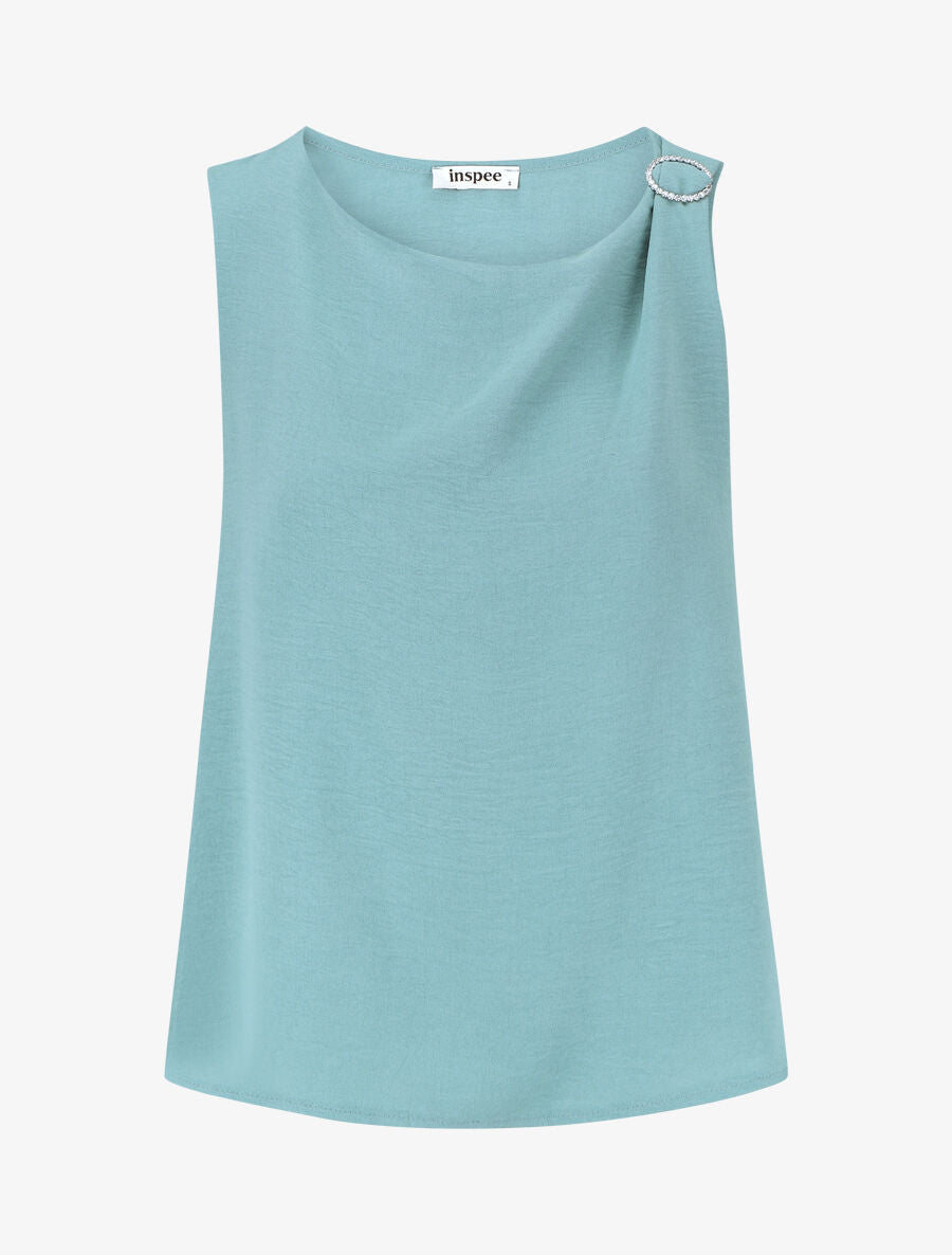 Top uni à détail broche - Vert d&