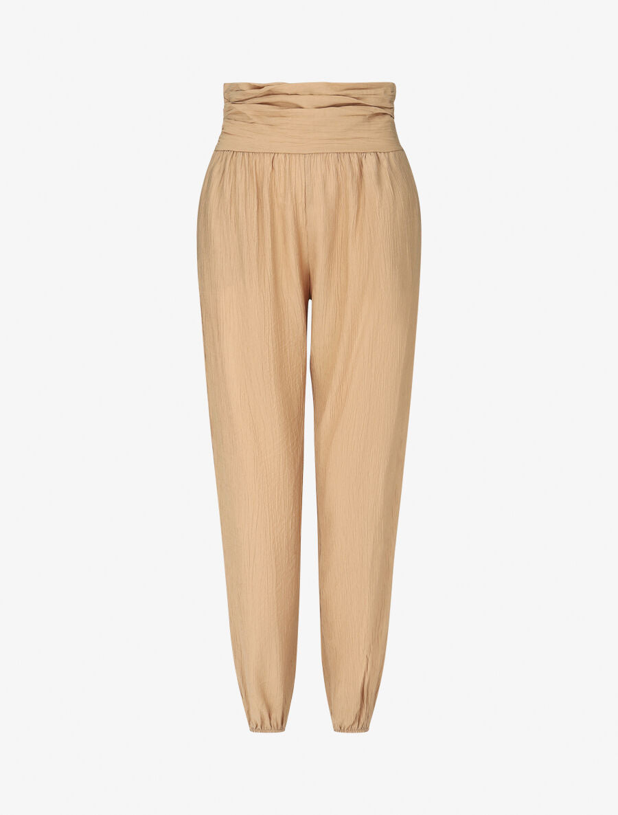 Pantalon droit taille haute plissée - Beige - 4
