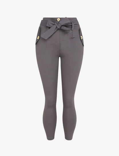 Pantalon 7/8 coupe slim à poches décoratives - Gris foncé - 1