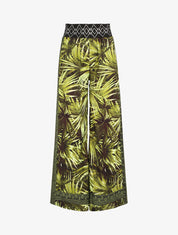 Pantalon fluide coupe flare imprimé tropical - Noir - 1