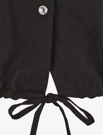 Blouse unie à cordons de serrage - Noir - 3