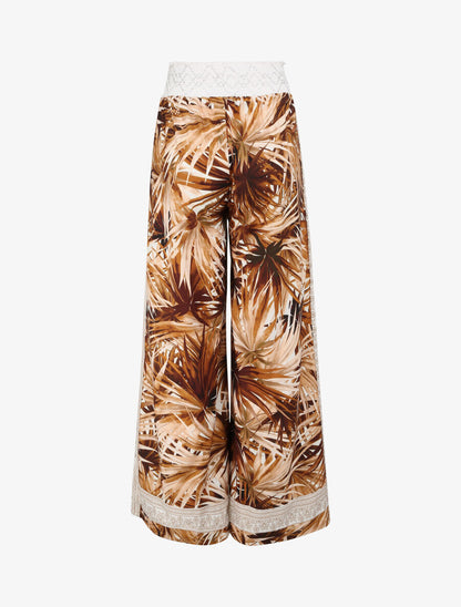 Pantalon fluide coupe flare imprimé tropical - Camel - 2