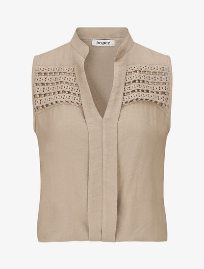 Top élastiqué uni sans manches - Taupe - 5