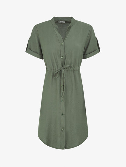 Robe unie à cordons de serrage - Kaki - 1