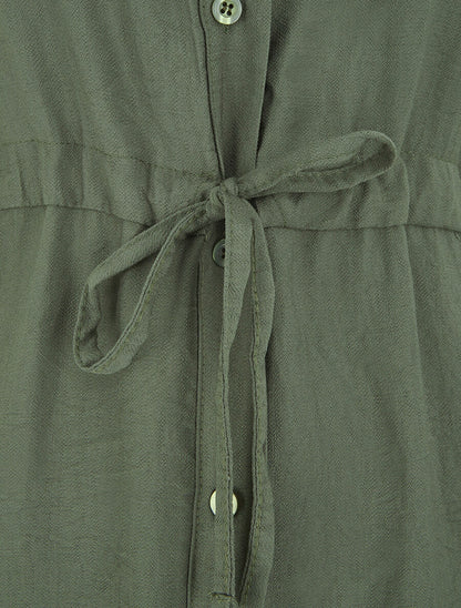 Robe unie à cordons de serrage - Kaki - 3