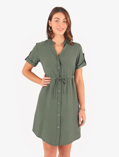 Robe unie à cordons de serrage - Kaki - 4
