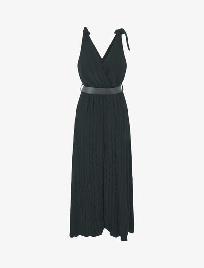Robe longue à jupe texturée - Noir - 2