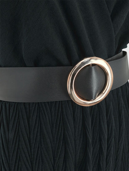 Robe longue à jupe texturée - Noir - 3