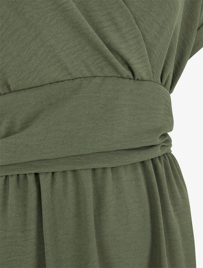 Robe longue unie col cache coeur - Kaki - 3
