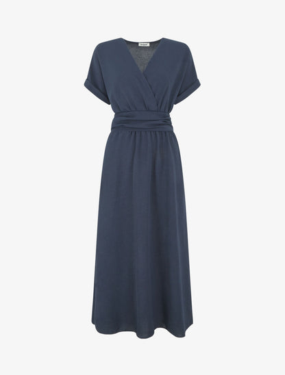 Robe longue unie col cache coeur - Bleu nuit - 5