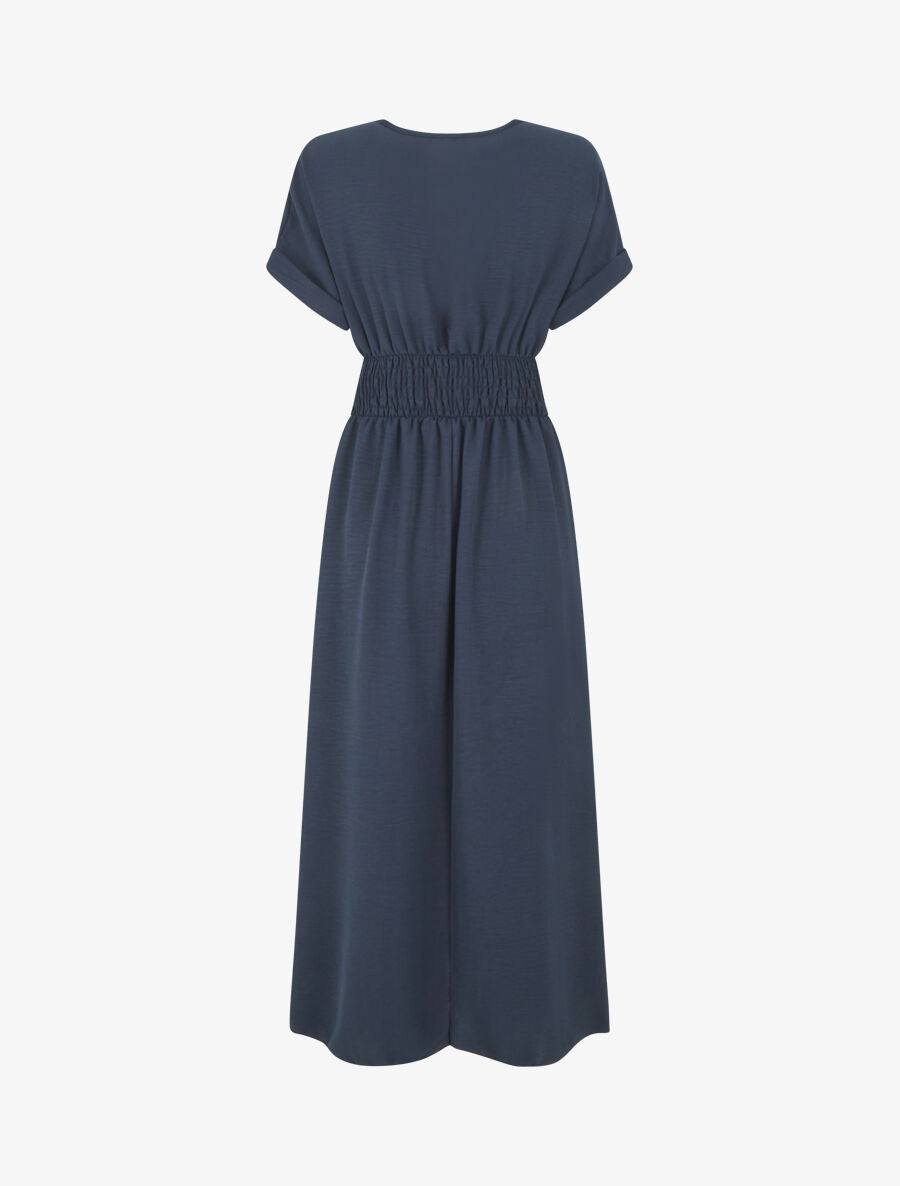 Robe longue unie col cache coeur - Bleu nuit - 2