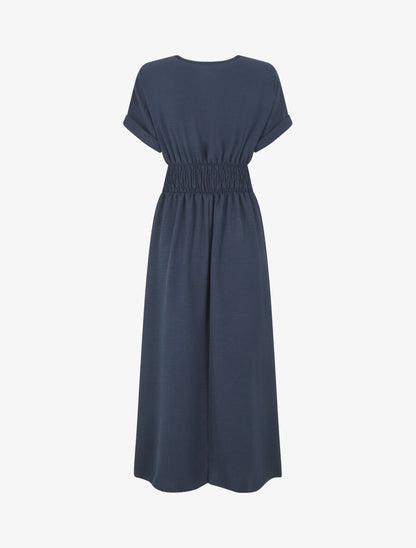 Robe longue unie col cache coeur - Bleu nuit - 2