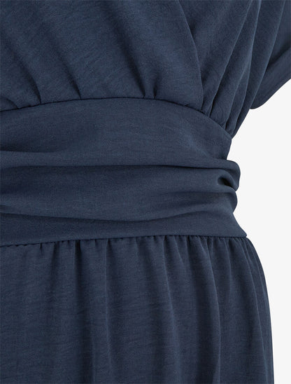 Robe longue unie col cache coeur - Bleu nuit - 3