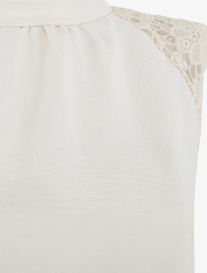 Top uni à manches courtes brodées - Beige - 3