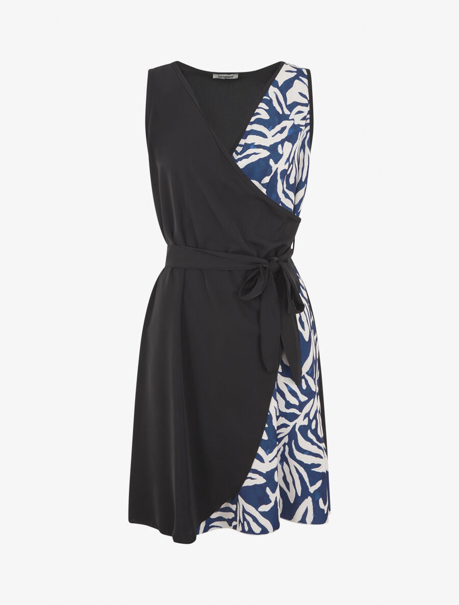 Robe portefeuille sans manches imprimé fantaisie - Noir/marine - 1