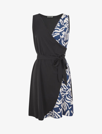 Robe portefeuille sans manches imprimé fantaisie - Noir/marine - 1