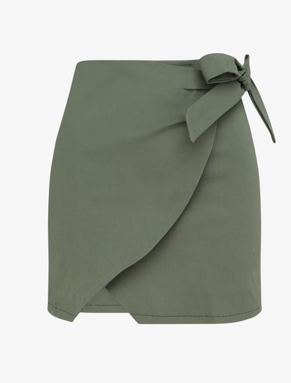 Mini-jupe portefeuille coupe droite - Kaki - 4