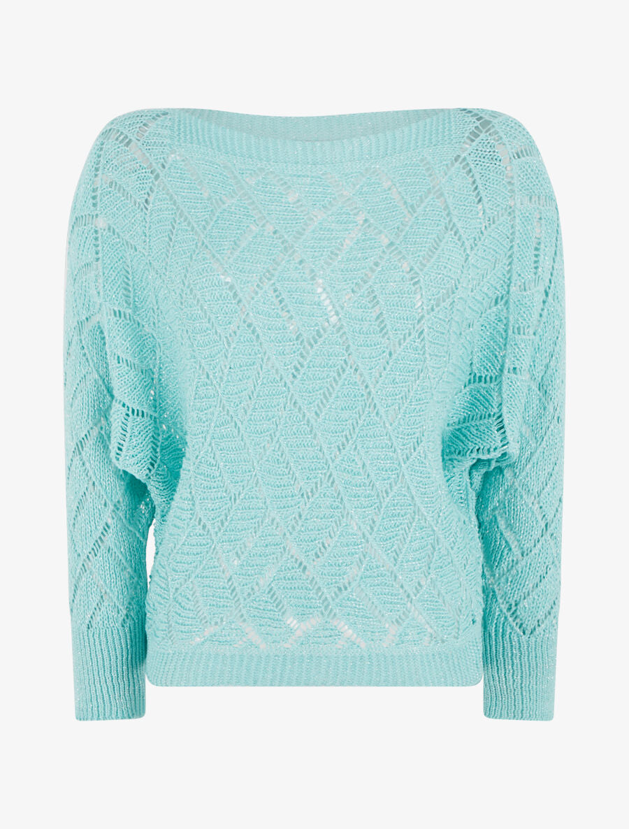 Pull brillant en maille pailletée - Turquoise - 1