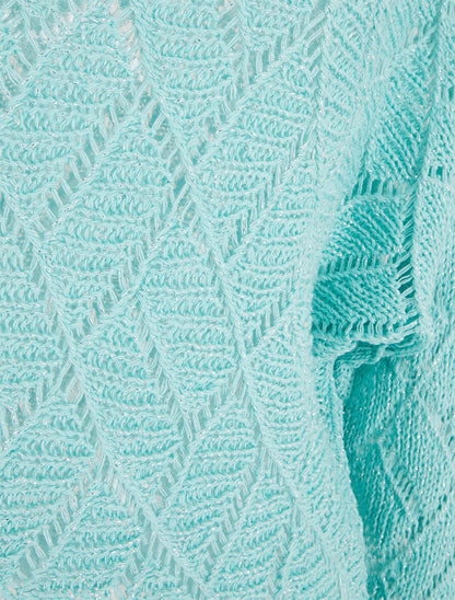 Pull brillant en maille pailletée - Turquoise - 3