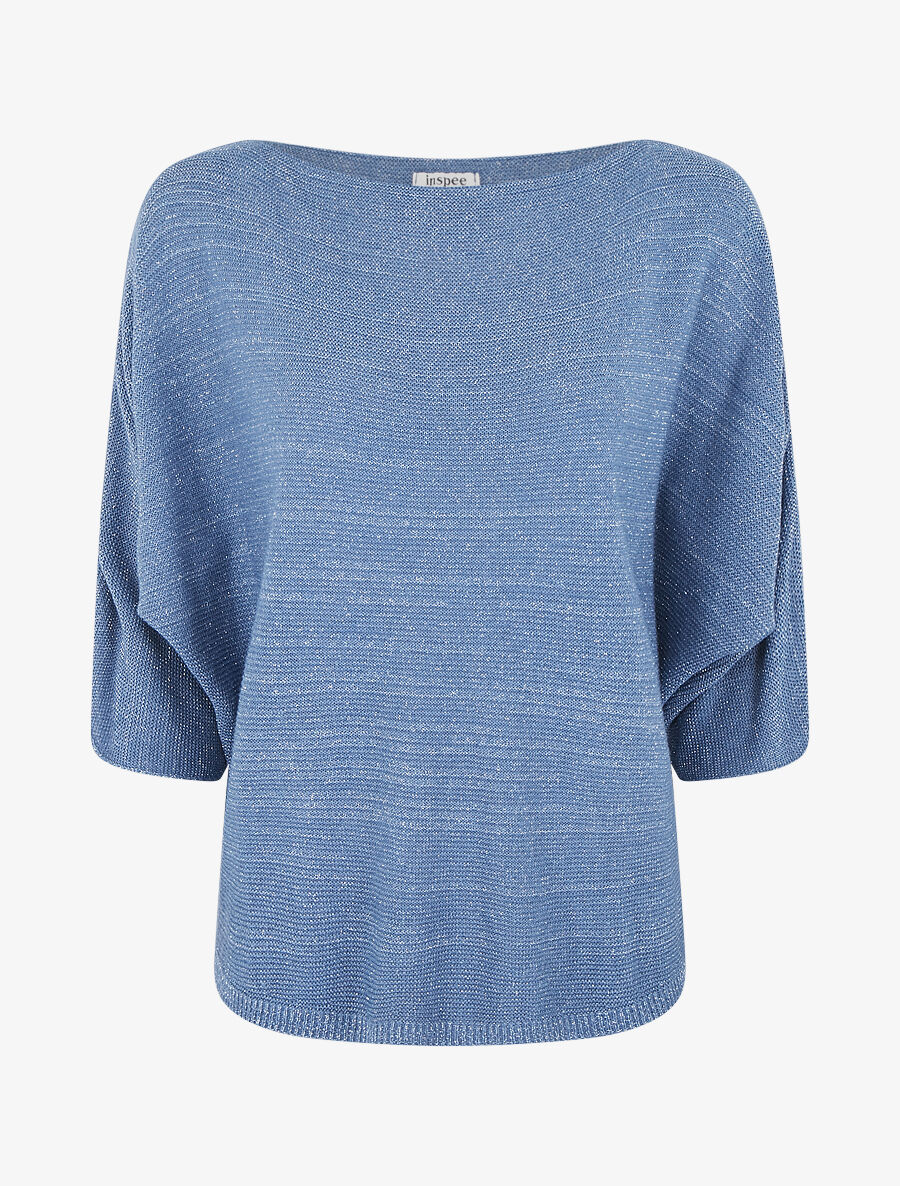 Pull en maille pailletée à col bateau - Bleu - 1