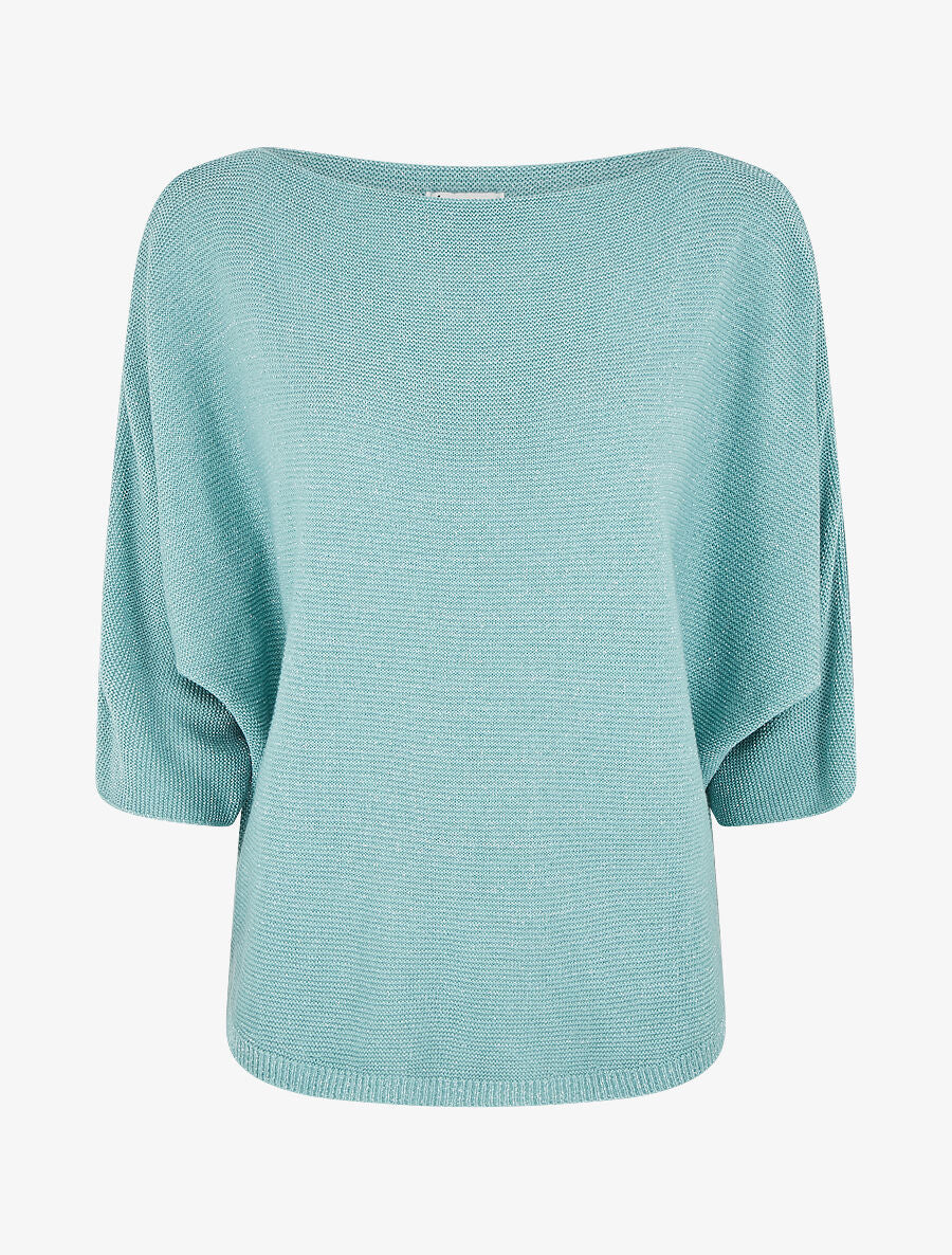 Pull en maille pailletée à col bateau - Vert d&