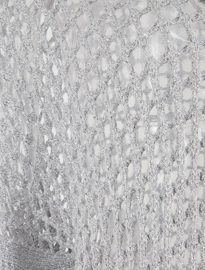 Gilet brillant en maille ajourée - Argent - 3