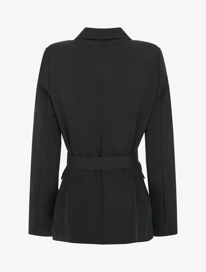 Blazer mi-long boutonné et ceinturé - Noir - 2