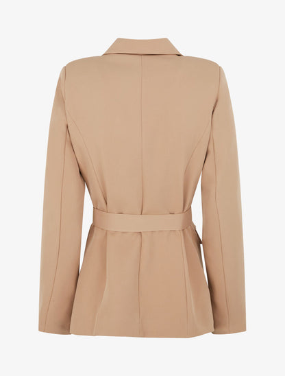 Blazer mi-long boutonné et ceinturé - Camel - 2
